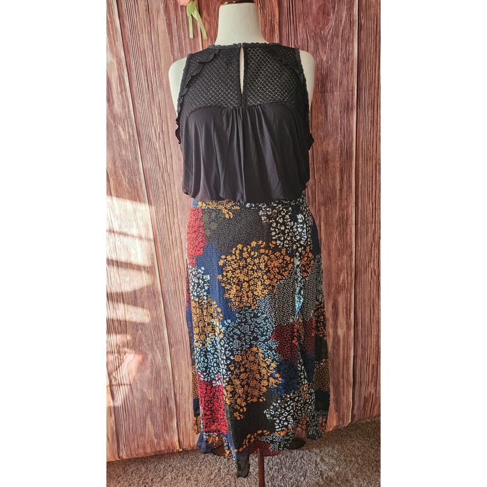 Maurices Mixed Floral Ruffle Midi Skirt Plus Size 1X